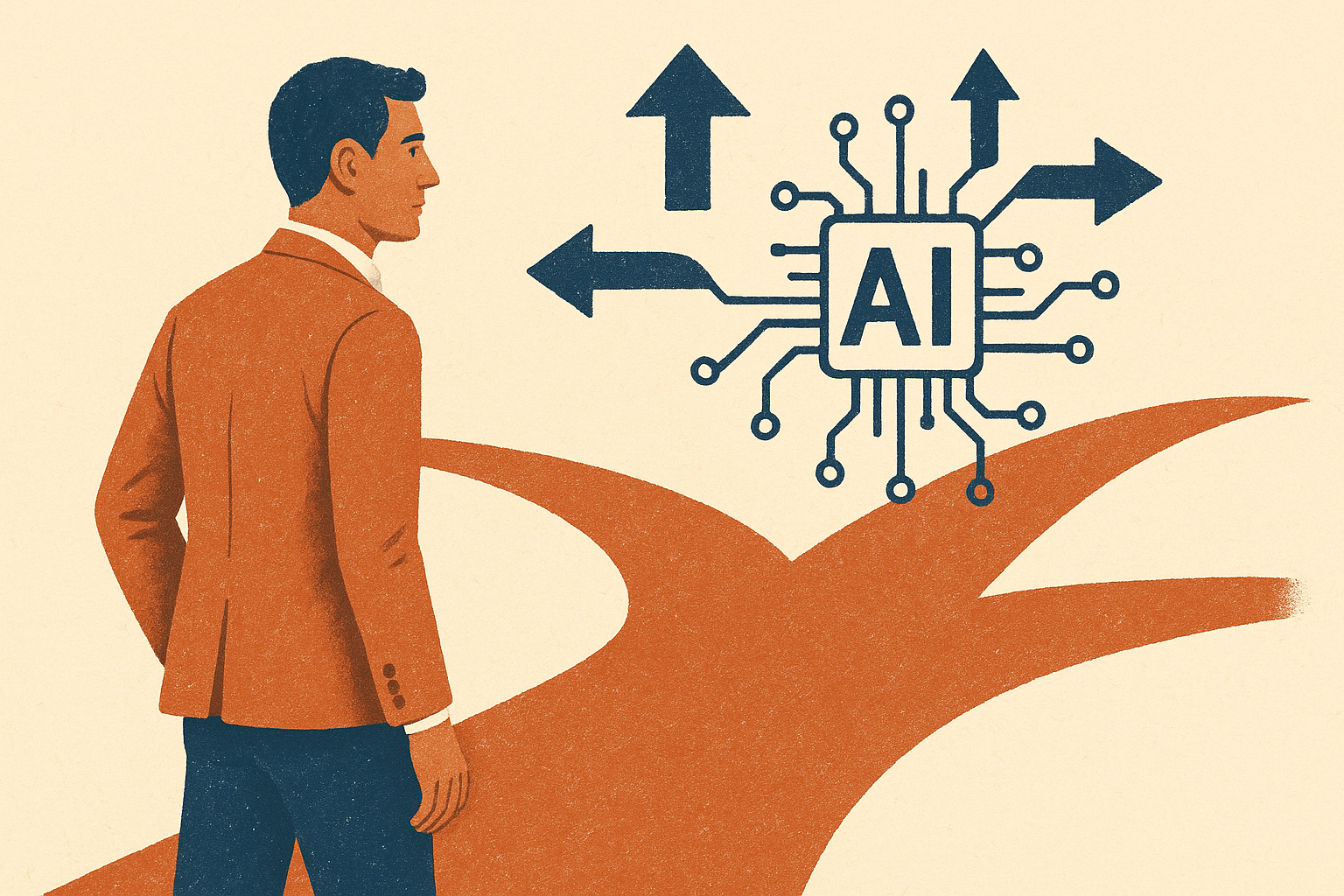 Tre pannelli editoriali astratti dedicati a sicurezza AI, modelli e robotica